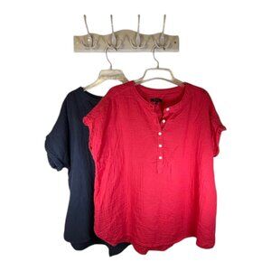 Quince Set of 2 Organic Cotton Gauze Roll Sleeve Shirt Pinky Red, Navy Size XL